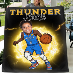 Personalized Name Picture Custom Cartoon NBA Blanket - Gifts for Thunder Fans