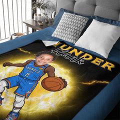 Personalized Name Picture Custom Cartoon NBA Blanket - Gifts for Thunder Fans