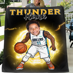 Personalized Name Picture Custom Cartoon NBA Blanket - Gift for Mavericks Fans