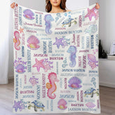 Custom Name Underwater Seahorse Coral Pearl Baby Blanket