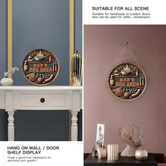 Custom BBQ Themed Wooden Door Signs - Personalised Name BBQ Pattern Round Wooden Signs - A Gift For Friend,Family,BFF,Barbecue Enthusiasts