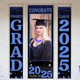 Bannière de porte d'entrée à trois tranches avec photos classe de 2024 – Lycée ou université pour remise de diplôme, bannière de porte pour porte d'entrée ou porche