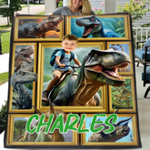 Customized Dinosaur Blanket - Personalized Name and Photo Riding Dinosaur Themed Flannel Blanket - A Gift For Children,Boy,Classmate - SDG