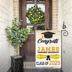 Custom Fall Graduation Gift Garden Flag, Class Of 2025 Golden Theme With Name