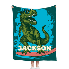 Surfing Dinosaur Cartoon Pattern Custom Blanket - Gift for Kid - SDG