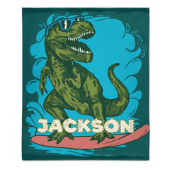 Surfing Dinosaur Cartoon Pattern Custom Blanket - Gift for Kid - SDG
