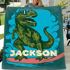Surfing Dinosaur Cartoon Pattern Custom Blanket - Gift for Kid - SDG