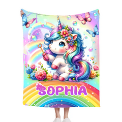 Rainbow Unicorn Blanket - Personalized Blanket Gift - SDG