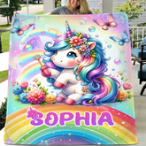 Rainbow Unicorn Blanket - Personalized Blanket Gift - SDG