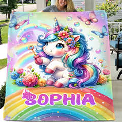 Rainbow Unicorn Blanket - Personalized Blanket Gift - SDG