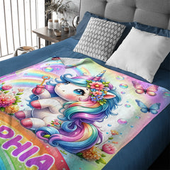 Rainbow Unicorn Blanket - Personalized Blanket Gift - SDG