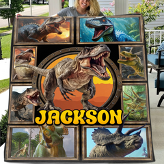 Jurassic Dinosaur Custom Blanket - Personalized Name - Gift for Dinosaur Enthusiasts - SDG