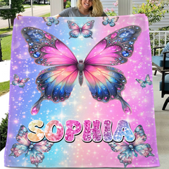Cherished Butterfly Customized Blanket - Personalized Name - Gift For Girl - SDG