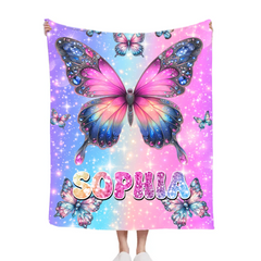 Cherished Butterfly Customized Blanket - Personalized Name - Gift For Girl - SDG