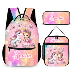 Princess Girl and Her Unicorn Sur Custom Backpack - Personalized Name - Gifts for Girls
