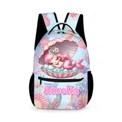 Sleeping Baby Mermaid Custom Backpack - Personalized Name - Start The School Season