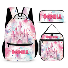 Pink Castle Name Customized Backpack - School Season Gift for Girls