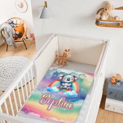 The Dreaming Koala On The Rainbow Custom Blanket - Personalized Name - Start The School Season - SDG