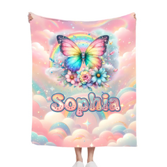Customized Colorful Butterfly Blanket - Personalized Name - Gift For Butterfly Lovers - SDG