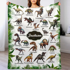 Personalized Leaf Border Dinosaur Blanket