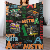 Custom Monster Truck Blanket – Personalized Off-Road Car Blanket – Gift for Boys