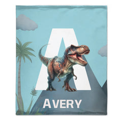 Custom Dinosaur Initial Blanket - Personalized Dino Name Throw Blanket - Gift for Kids - SDG