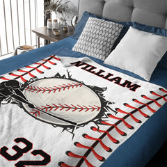 Customized Baseball Design Soft Blanket - Personalized Color And Name - Gifts for Athlete, Baseball Enthusiast