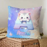 Custom Cat Pillow - Personalized Initial Name Cushion - Gift for Kids Boys Girls Room Decor