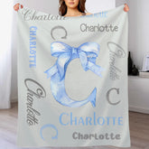 Custom Initial Bow Blanket - Personalized Letter Throw with Name - Baby Shower Birthday Gift