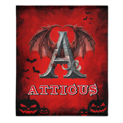 Custom Dragon Letter Blanket – Personalized Halloween Throw with Initial & Name – Gift for Boys & Girls