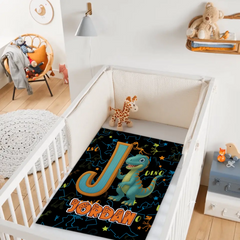 Custom Dinosaur Alphabet Blanket – Personalized Kids Name Initial Throw – Gift for Boys & Girls - SDG
