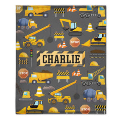 Personalized Builder Plush Baby Blanket Gift for Boys, Custom Truck Name Blanket