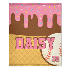 Customized Ice Cream Baseball Blanket - Personalized Name - Gift For Baseball Enthusiast, Athlete