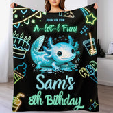 Custom Axolotl Neon Blanket – Personalized Glow Birthday Throw – Gift for Children & Families