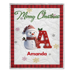 ⛄️Custom Christmas Blanket - Personalized Snowman Initial and Name - Christmas Gift