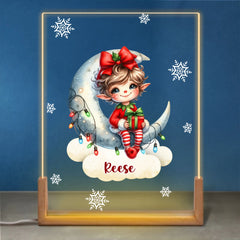 Custom Christmas Elf Night Light - Personalized Moon & Gift LED Lamp - Gift for Kids & Baby Girls