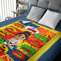 Empowering Comic Style Blast Themed Customized Blanket - Personalized Characters and Name - Gift for Kids, Baby