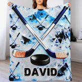 Customized Ice Hockey Themed Blanket - Personalized Name - Gift For Ice Hockey Lovers, Players