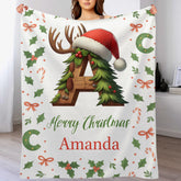 Customized Christmas Tree Snowman Elf Igloo Initial Blanket - Personalized Name And Initial - Christmas Gift for Kids Family, Christmas Gatherings