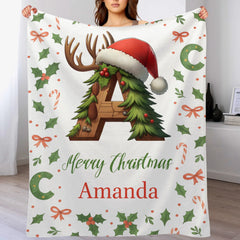 Customized Christmas Tree Snowman Elf Igloo Initial Blanket - Personalized Name And Initial - Christmas Gift for Kids Family, Christmas Gatherings
