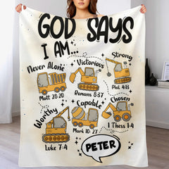 Customized Construction Vehicle Dinosaur Animal Blanket - Personalized Name - Gift for Kids