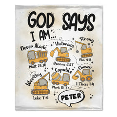 Customized Construction Vehicle Dinosaur Animal Blanket - Personalized Name - Gift for Kids