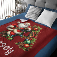 Custom Christmas Santa Alphabet Blanket – Personalized Holiday Initial Throw – Gift for Kids & Families