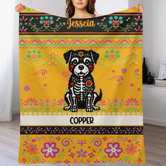 Customized Day Of The Skull Dog Cat Blanket- Personalized Pet And Name - Gift For Pet Lovers, Owners-LOGI