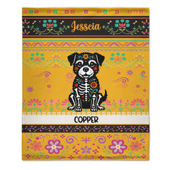 Customized Day Of The Skull Dog Cat Blanket- Personalized Pet And Name - Gift For Pet Lovers, Owners-LOGI