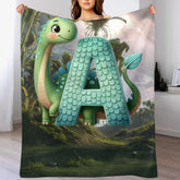 Custom Dinosaur Alphabet Blanket – Personalized Dino Letter Blanket – Gift for Kids & Toddlers - SDG