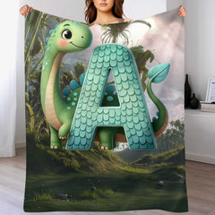 Custom Dinosaur Alphabet Blanket – Personalized Dino Letter Blanket – Gift for Kids & Toddlers - SDG