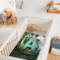 Custom Dinosaur Alphabet Blanket – Personalized Dino Letter Blanket – Gift for Kids & Toddlers - SDG