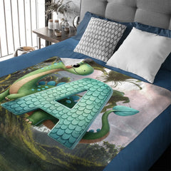Custom Dinosaur Alphabet Blanket – Personalized Dino Letter Blanket – Gift for Kids & Toddlers - SDG