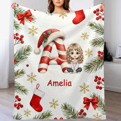 Customized Christmas Blanket - Personalized Character, Initial and Name - Christmas Gifts For Baby, Kid, Friend, Family -SDG